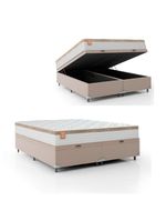 Cama Box Baú Colchão Casal King Molas Ensacadas Real 193x203x68cm Bege/branco Inducol Branco Nat