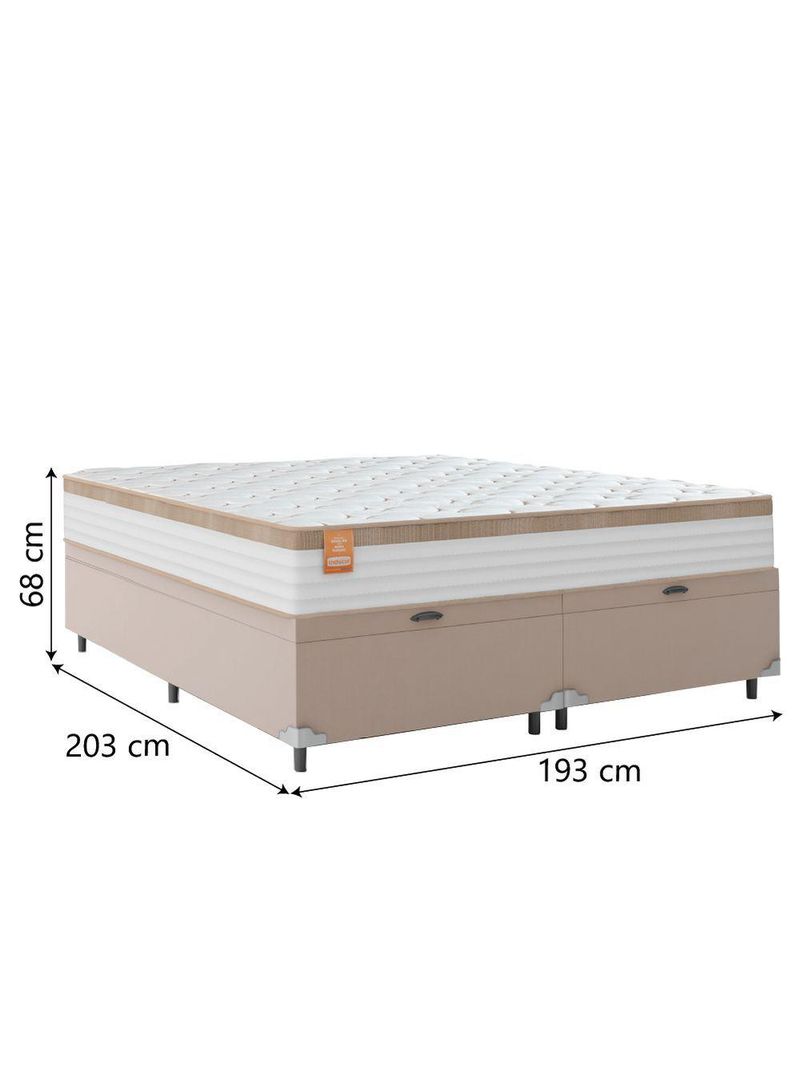 Cama Box Baú Colchão Casal King Molas Ensacadas Real 193x203x68cm Bege/branco Inducol Branco Nat