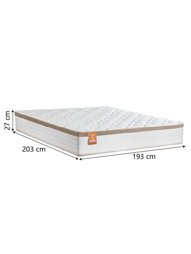 Cama Box Baú Colchão Casal King Molas Ensacadas Real 193x203x68cm Bege/branco Inducol Branco Nat