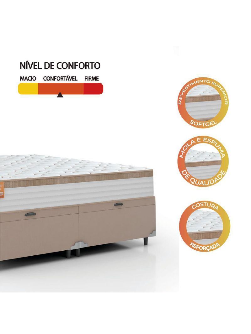 Cama Box Baú Colchão Casal King Molas Ensacadas Real 193x203x68cm Bege/branco Inducol Branco Nat