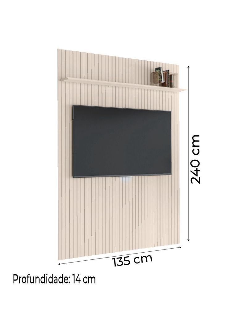 Painel Para Tv Até 55" Ripado Com Prateleira Off White