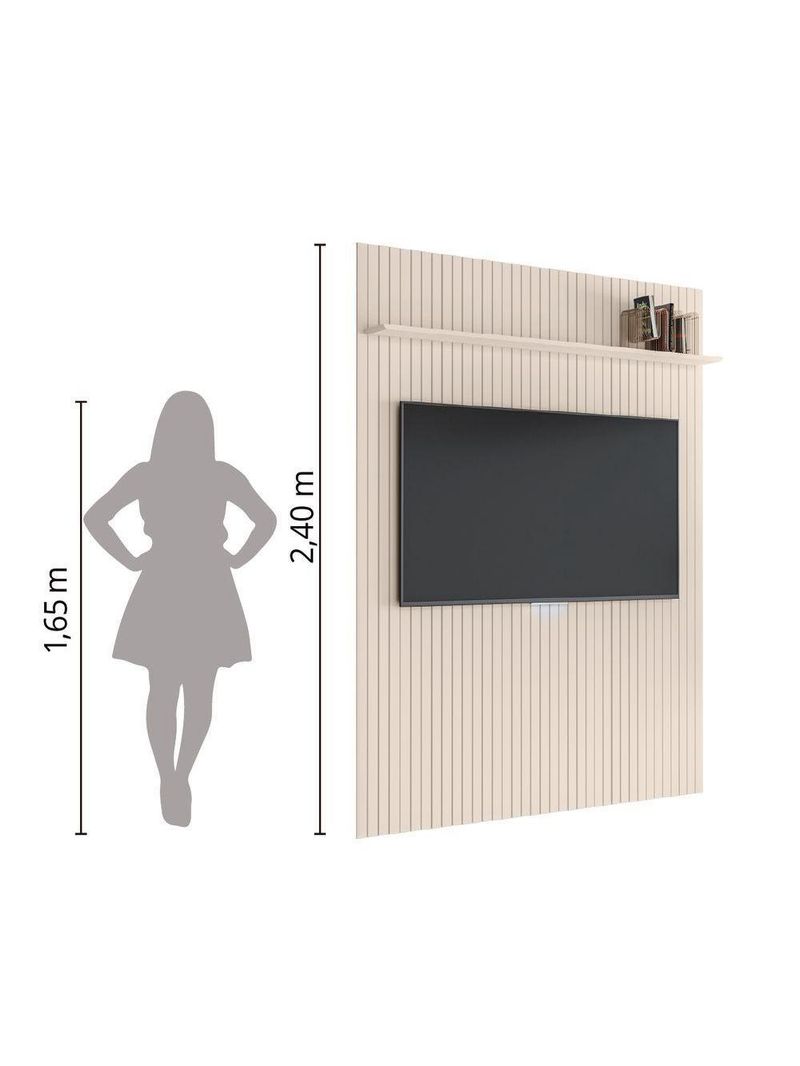 Painel Para Tv Até 55" Ripado Com Prateleira Off White