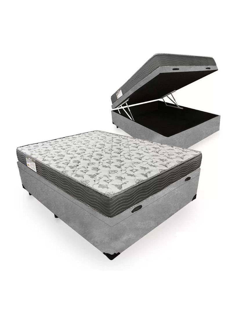 Cama Box Baú Casal Suede + Colchão De Espuma D33 - Sereneprime - 138cm Cinza