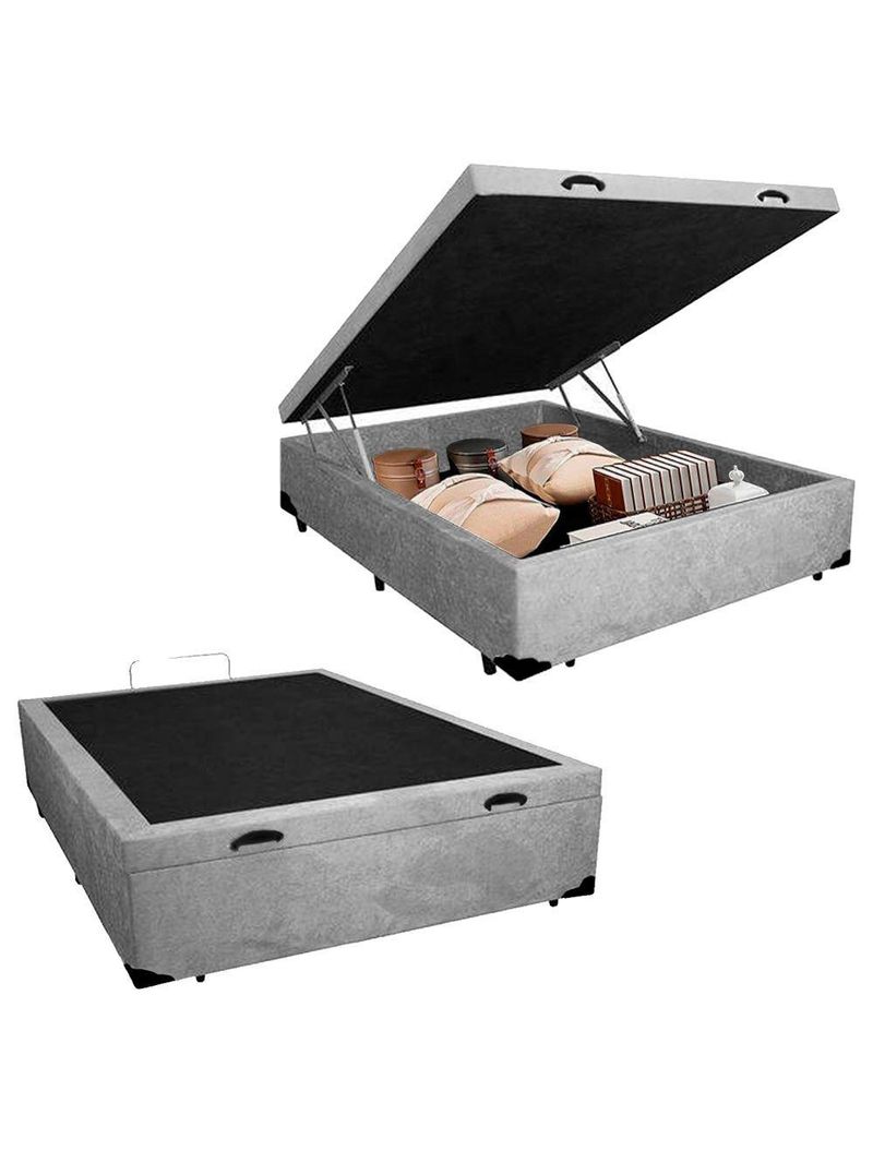 Cama Box Baú Casal Suede + Colchão De Espuma D33 - Sereneprime - 138cm Cinza