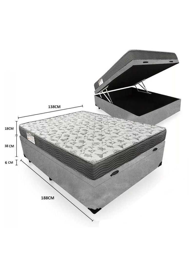 Cama Box Baú Casal Suede + Colchão De Espuma D33 - Sereneprime - 138cm Cinza