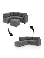 Sofá de Canto com Puff Monte do Seu Jeito Benfica Veludo – Luizzi – Cinza