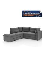 Sofá de Canto com Puff Monte do Seu Jeito Benfica Veludo – Luizzi – Cinza