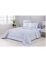 Kit Edredom 100% Algodão Percal 150 Fios Dupla Face Casal + Jogo De Cama Gran Moratta 7 Peças - Cinza/Branco