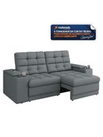 Sofá Retrátil E Reclinável 2,05m 3 Lugares Com Porta Copos Kansas Veludo Luizzi Cinza