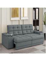 Sofá Retrátil E Reclinável 2,05m 3 Lugares Com Porta Copos Kansas Veludo Luizzi Cinza