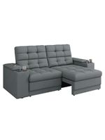 Sofá Retrátil E Reclinável 2,05m 3 Lugares Com Porta Copos Kansas Veludo Luizzi Cinza