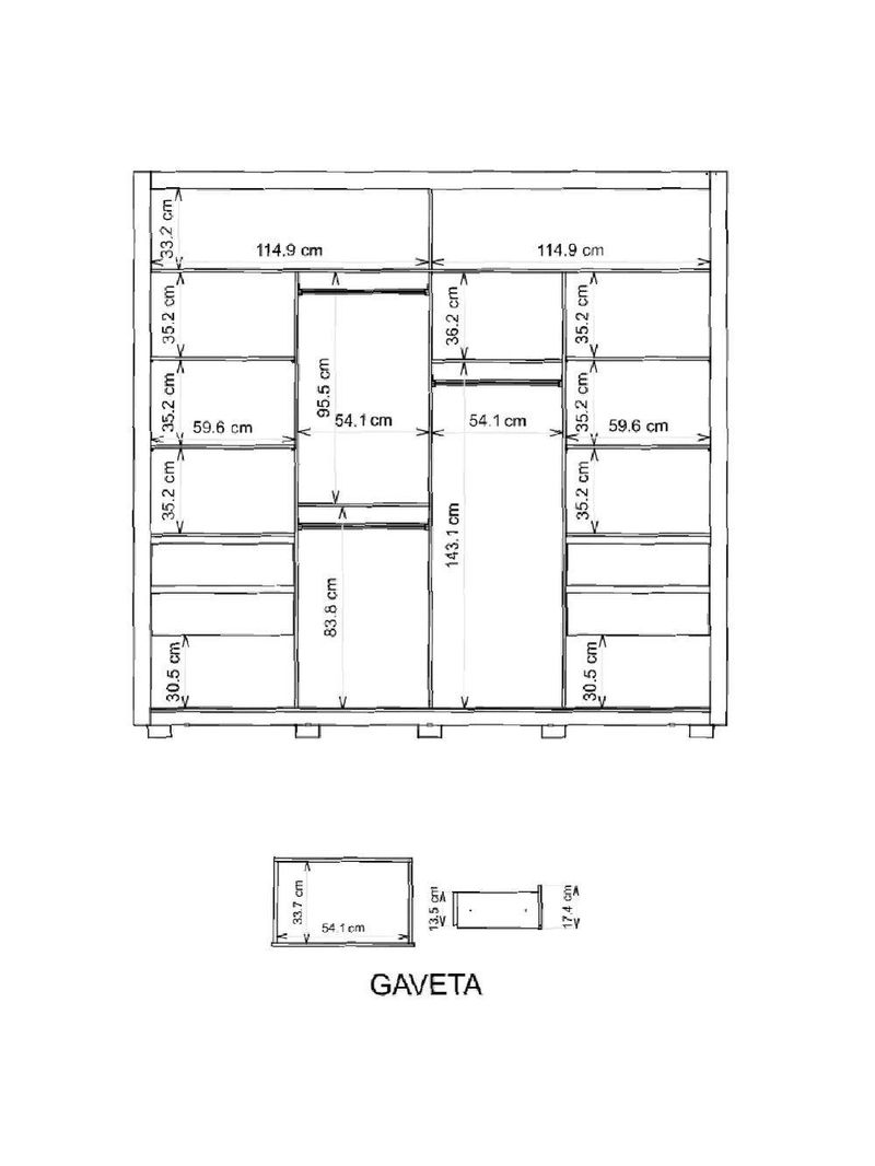 Guarda Roupas Casal Ripado Espelho 2 Portas 4 Gavetas Eloa