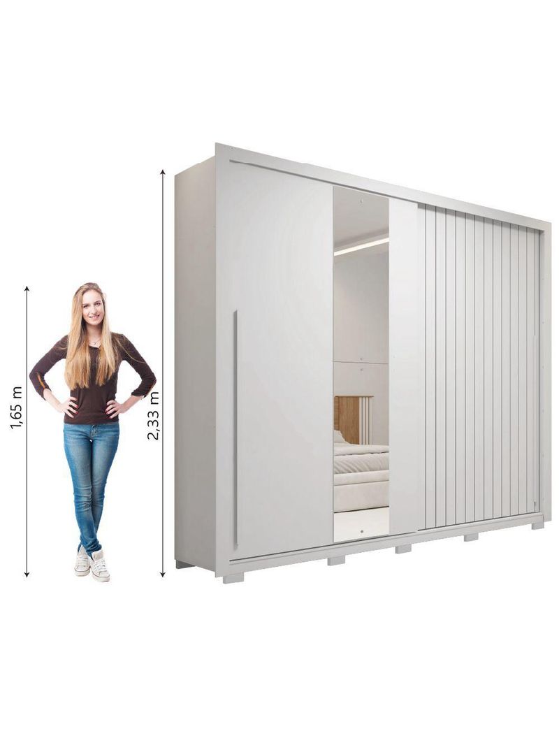 Guarda Roupas Casal Ripado Espelho 2 Portas 4 Gavetas Eloa