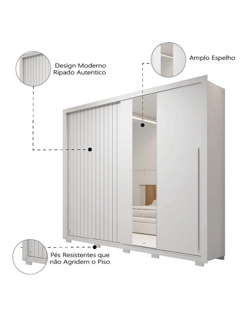 Guarda Roupas Casal Ripado Espelho 2 Portas 4 Gavetas Eloa