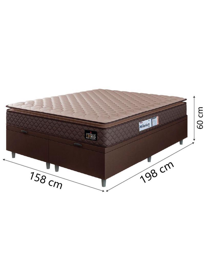 Cama Box Baú Casal Queen Colchão Espuma D33 Pillow Top Millenium Suede Marrom Hellen