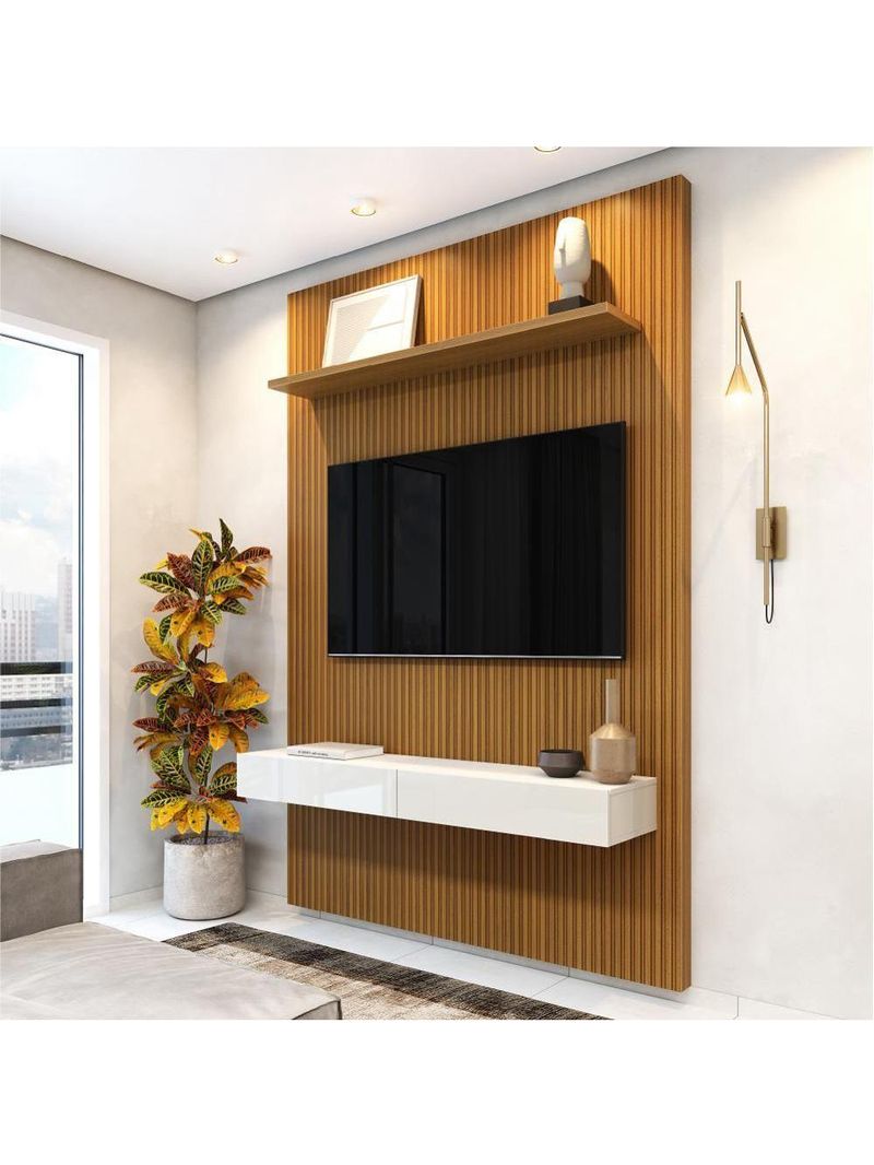 Painel TV Até 55" Ripado Egeo Com Nicho 1,35m Cedro