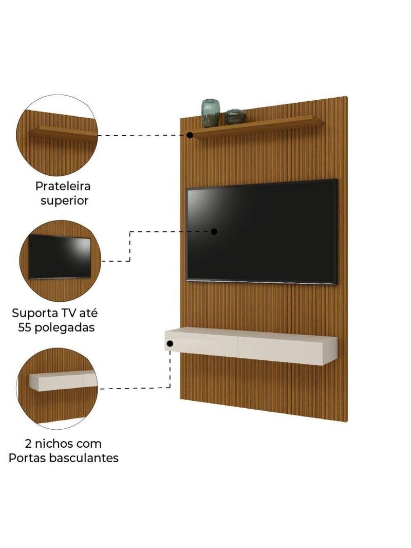 Painel TV Até 55" Ripado Egeo Com Nicho 1,35m Cedro