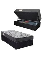 Cama Box Baú Solteiro Suede + Colchão De Espuma D33 - SerenePrime - 88cm Preto
