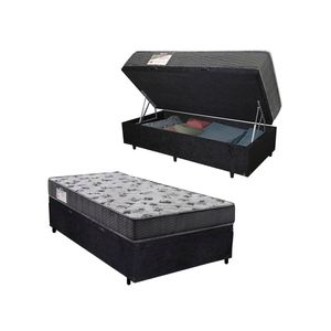 Cama Box Baú Solteiro Suede + Colchão De Espuma D33 - SerenePrime - 88cm Preto