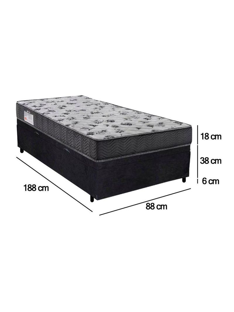 Cama Box Baú Solteiro Suede + Colchão De Espuma D33 - SerenePrime - 88cm Preto
