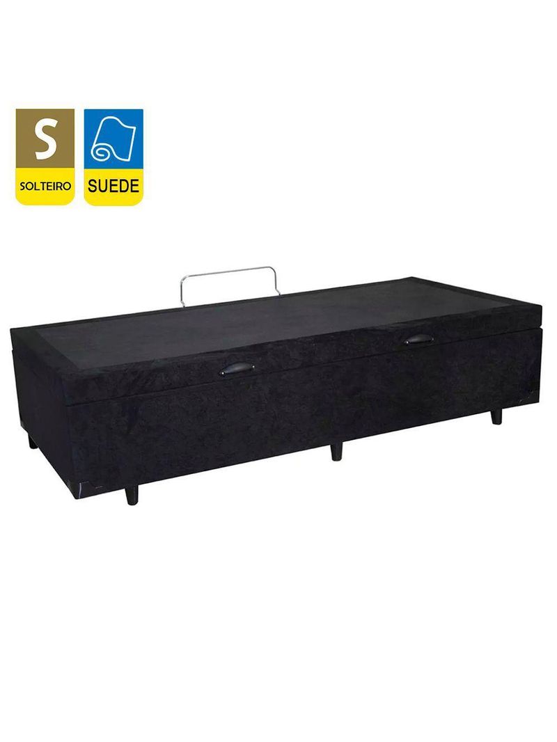 Cama Box Baú Solteiro Suede + Colchão De Espuma D33 - SerenePrime - 88cm Preto