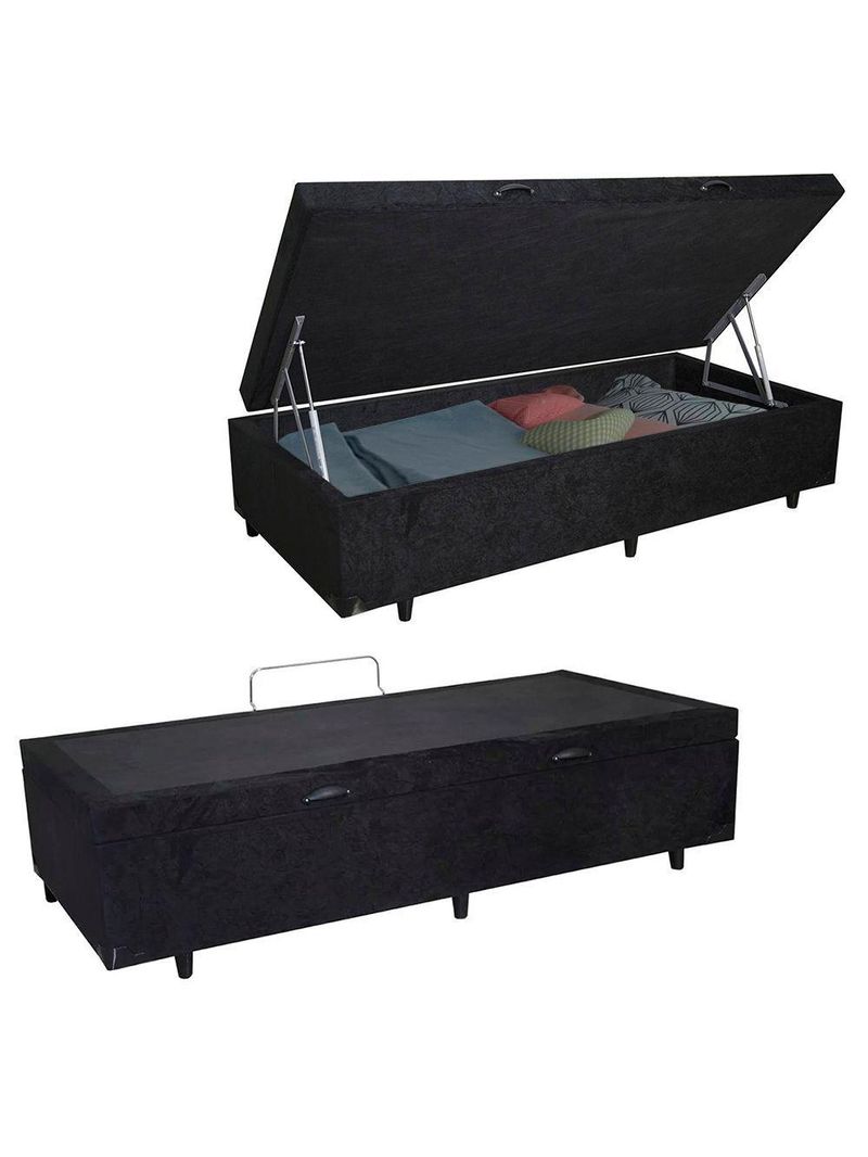 Cama Box Baú Solteiro Suede + Colchão De Espuma D33 - SerenePrime - 88cm Preto