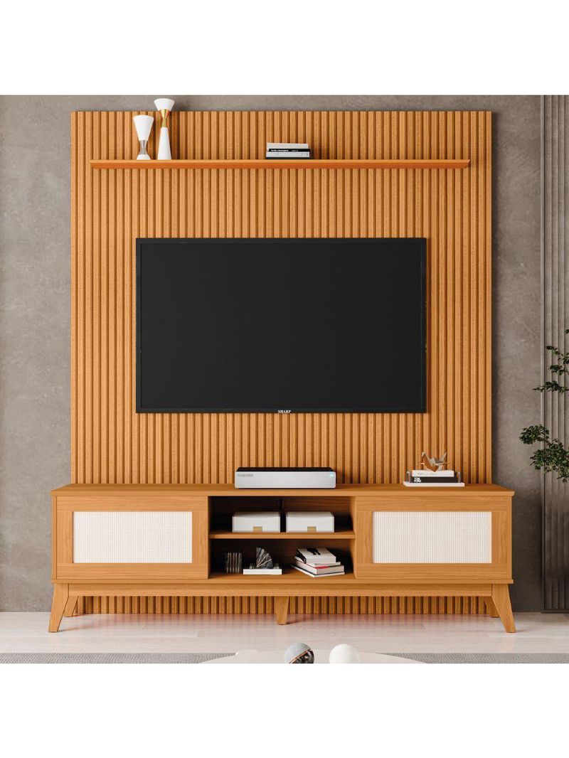 Rack Bancada Cairo Com Painel Para Tv Até 75"  Egeo Cedro