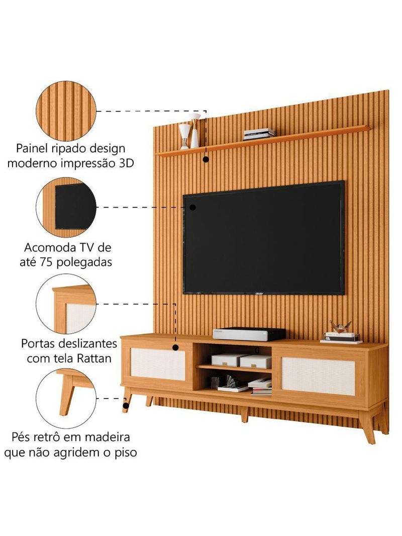 Rack Bancada Cairo Com Painel Para Tv Até 75"  Egeo Cedro