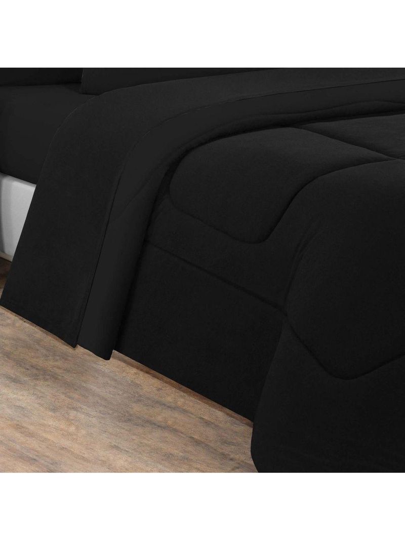 Kit Edredom + Jogo de Lençol Malha 100% Algodão Gran Moratta 7 Peças Queen - Preto/Preto