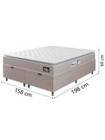 Cama Box Baú Casal Queen Colchão Espuma D33 Pillow Top Millenium 158x198x60cm Suede Bege/branco