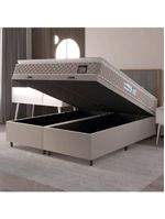 Cama Box Baú Casal Queen Colchão Espuma D33 Pillow Top Millenium 158x198x60cm Suede Bege/branco