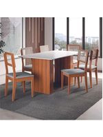 Conjunto De Mesa Sala De Jantar Ripada Tampo Com Vidro 1,60m 6 Cadeiras Santiago Dobuê Madeirado / Cinza