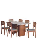 Conjunto De Mesa Sala De Jantar Ripada Tampo Com Vidro 1,60m 6 Cadeiras Santiago Dobuê Madeirado / Cinza