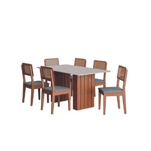 Conjunto De Mesa Sala De Jantar Ripada Tampo Com Vidro 1,60m 6 Cadeiras Santiago Dobuê Madeirado / Cinza