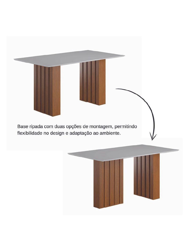 Conjunto De Mesa Sala De Jantar Ripada Tampo Com Vidro 1,60m 6 Cadeiras Santiago Dobuê Madeirado / Cinza