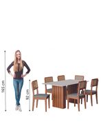 Conjunto De Mesa Sala De Jantar Ripada Tampo Com Vidro 1,60m 6 Cadeiras Santiago Dobuê Madeirado / Cinza