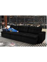 Sofá Austrália 3,52 Mts Retrátil, Reclinável Com Molas E Pillow No Assento Tecido Suede Preto