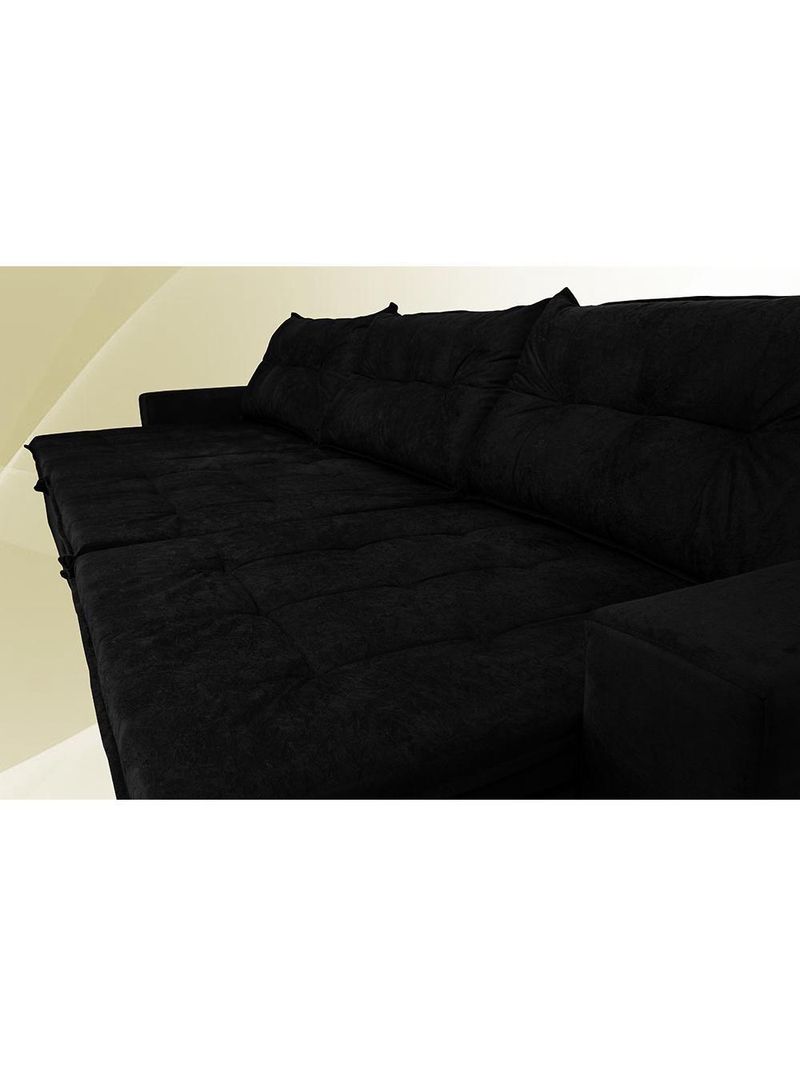 Sofá Austrália 3,52 Mts Retrátil, Reclinável Com Molas E Pillow No Assento Tecido Suede Preto