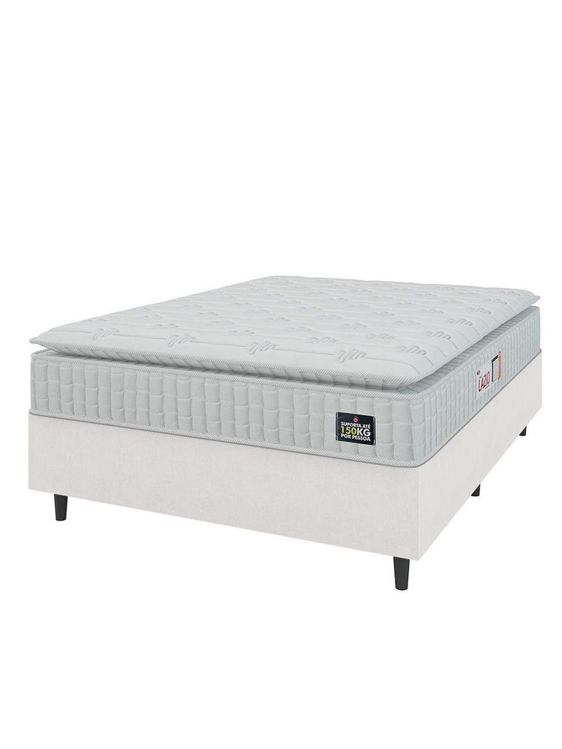 Cama Box Casal Queen Colchão Espuma D45 Lazio Pillow Top 158x198x62cm Branco Hellen