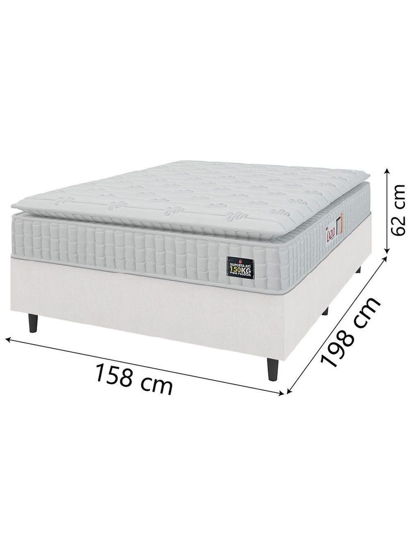 Cama Box Casal Queen Colchão Espuma D45 Lazio Pillow Top 158x198x62cm Branco Hellen