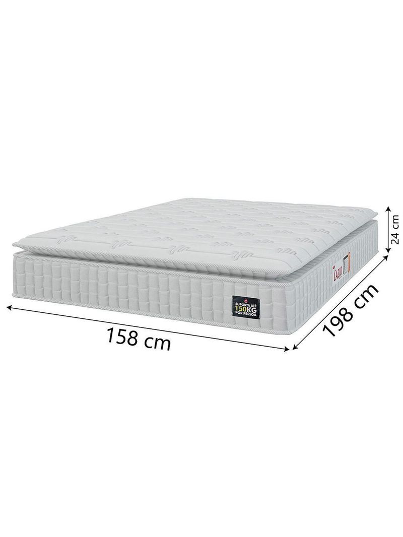 Cama Box Casal Queen Colchão Espuma D45 Lazio Pillow Top 158x198x62cm Branco Hellen