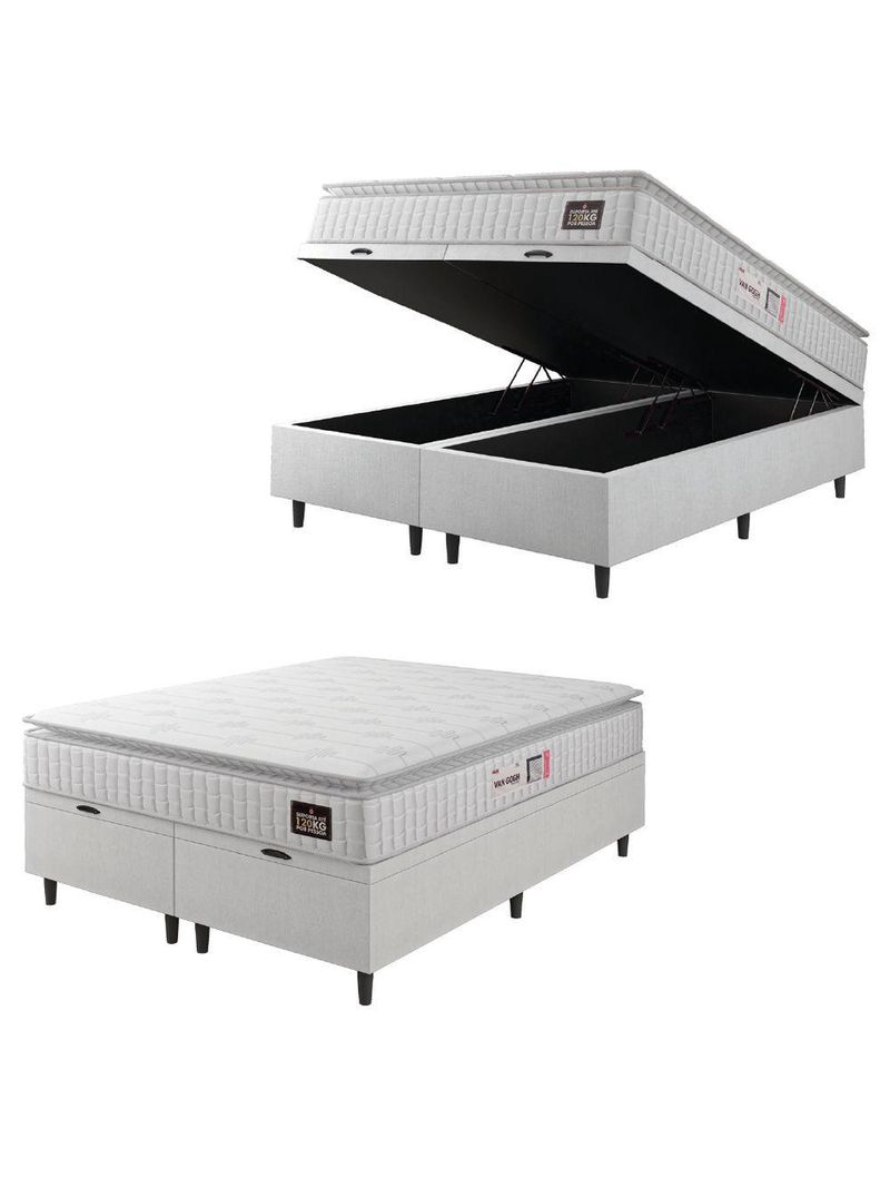 Cama Box Baú Casal Queen Colchão Espuma D33 Pillow Top Van Gogh 158x198x65cm Branco Hellen