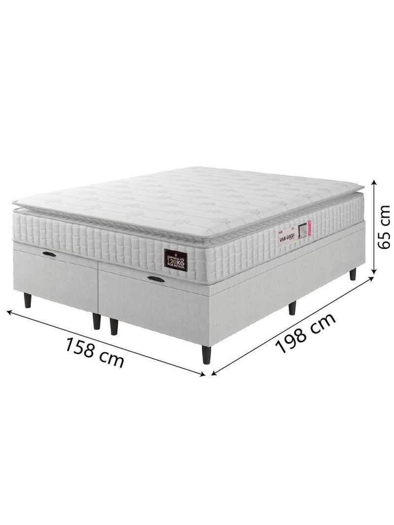 Cama Box Baú Casal Queen Colchão Espuma D33 Pillow Top Van Gogh 158x198x65cm Branco Hellen