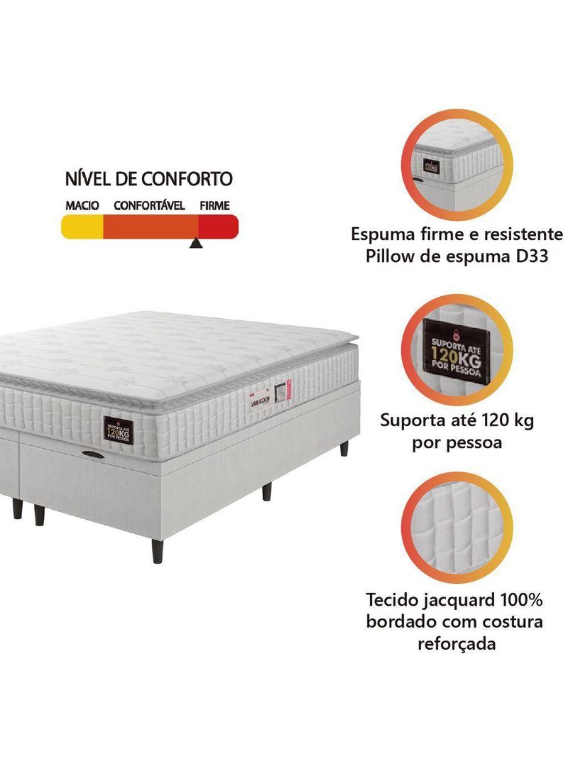 Cama Box Baú Casal Queen Colchão Espuma D33 Pillow Top Van Gogh 158x198x65cm Branco Hellen