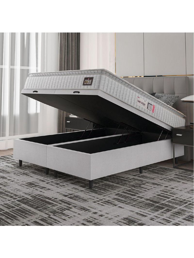 Cama Box Baú Casal Queen Colchão Espuma D33 Pillow Top Van Gogh 158x198x65cm Branco Hellen