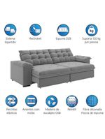 Sofá Retrátil E Reclinável Bipartido 2,50m 4 Lugares Palermo Slim Luizzi Chumbo