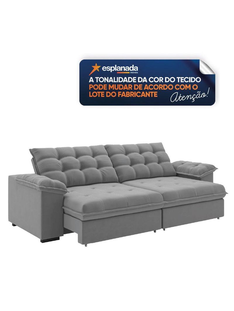 Sofá Retrátil E Reclinável Bipartido 2,50m 4 Lugares Palermo Slim Luizzi Chumbo