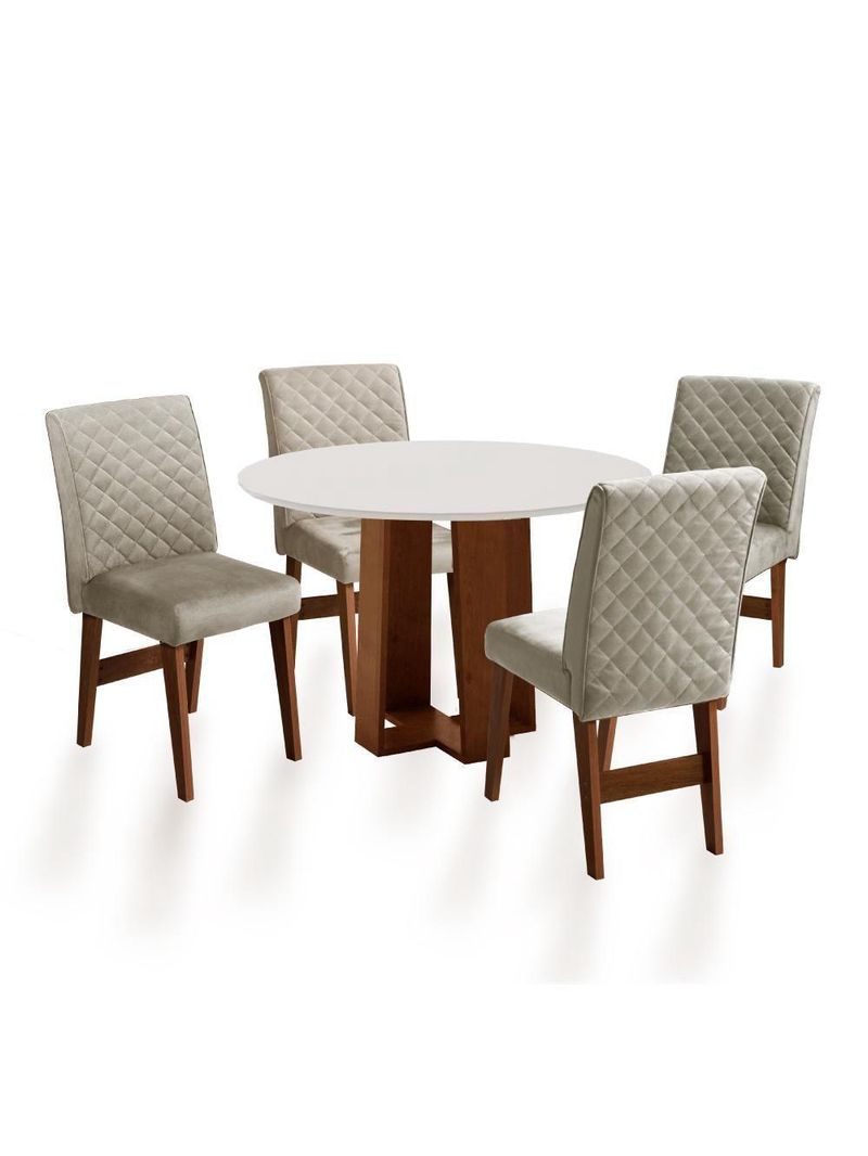 Mesa Sala De Jantar 4 Cadeiras Redonda 1,03m Cedro/Off White