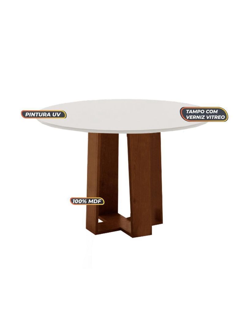 Mesa Sala De Jantar 4 Cadeiras Redonda 1,03m Cedro/Off White