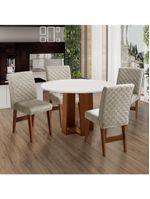 Mesa Sala De Jantar 4 Cadeiras Redonda 1,03m Cedro/Off White